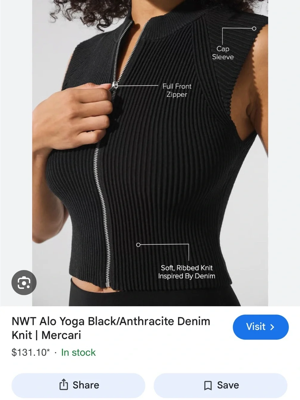 ALO Yoga denim knit sleeveless Top in Black